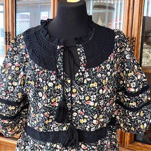 NWT Sundance Catalog Isadora Blooms Cotton Peasant Dress Sz PL Black Lace…